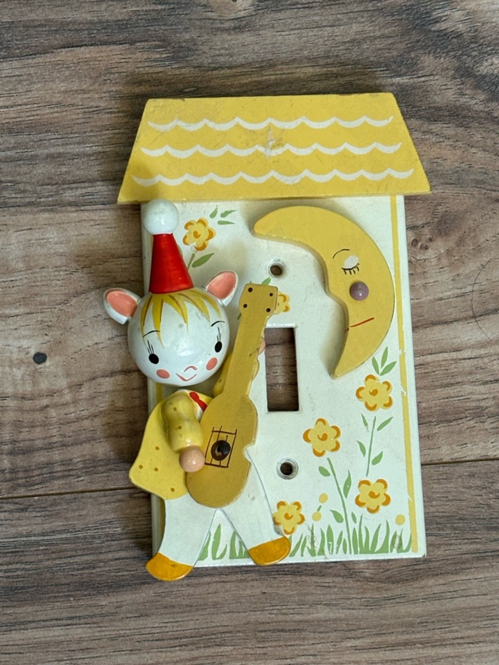 Vintage Hand-Painted Clown Guitar Switch Plate - Yellow